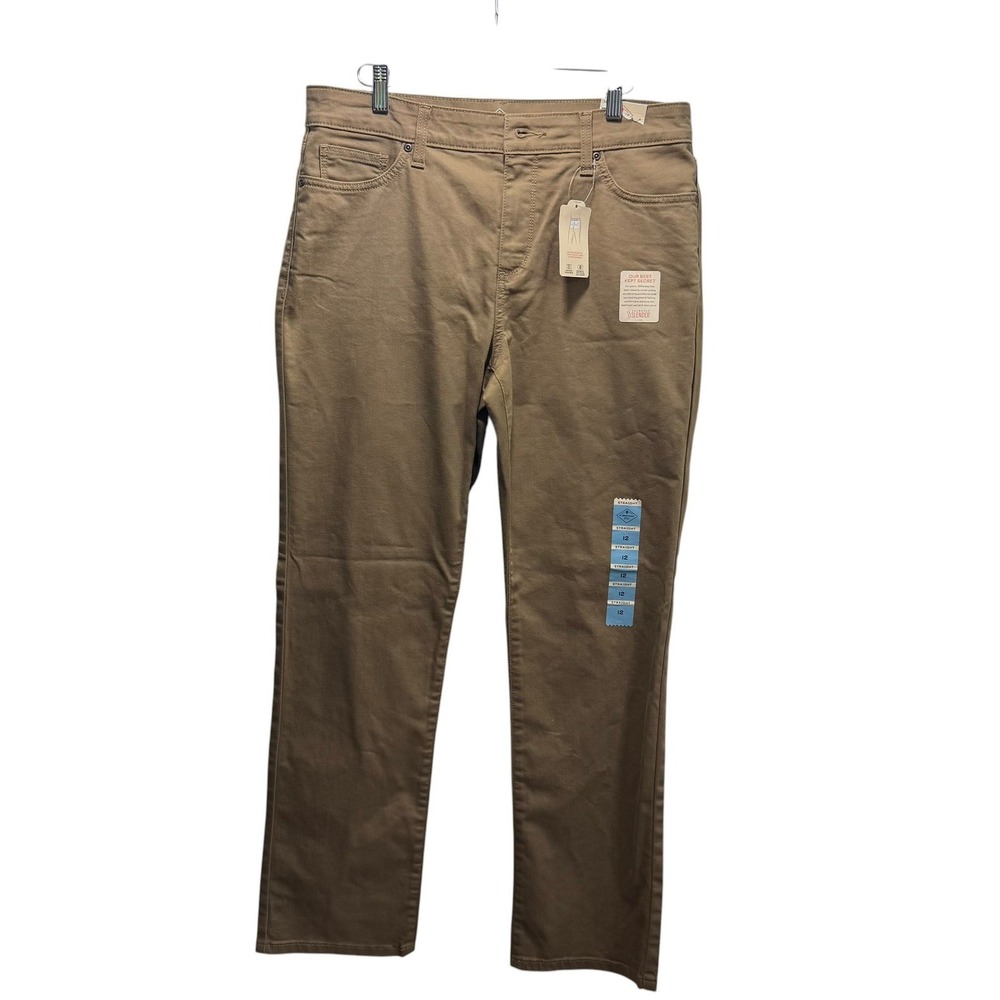 New Womens Khaki Straight Leg Pants Tummy Slimming Stretch Comfort  Chinos 12